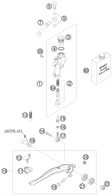 KTM Bagbremseslange 125 - 505cc  2 og 4 takt  - Årgang 2003 - 2015 