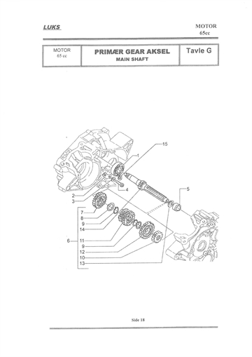 M65-C Competition - 65cc - Primær gearaksel - Main Shaft