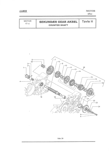 M65-C Competition - 65cc - Sekundær gearaksel - Counter Shaft