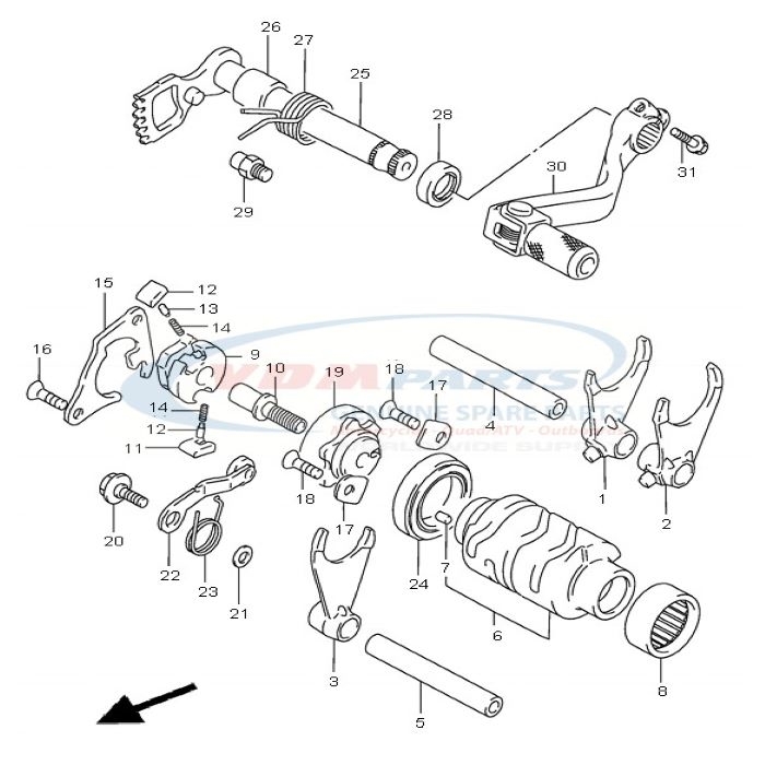 Shaft, Gear shift, Suzuki, 25510-28C30