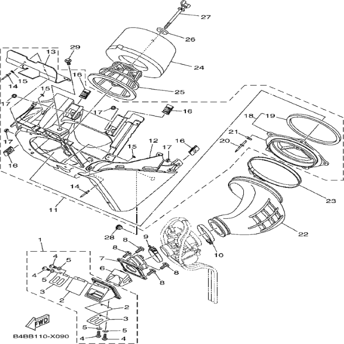 Joint air cleaner 1, Yamaha, 5PA144530100