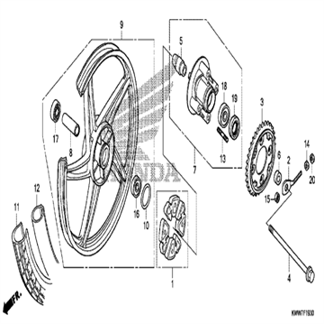 NUT, U, 8mm. (FUSE RASHI) 90309-ML3-791, Honda