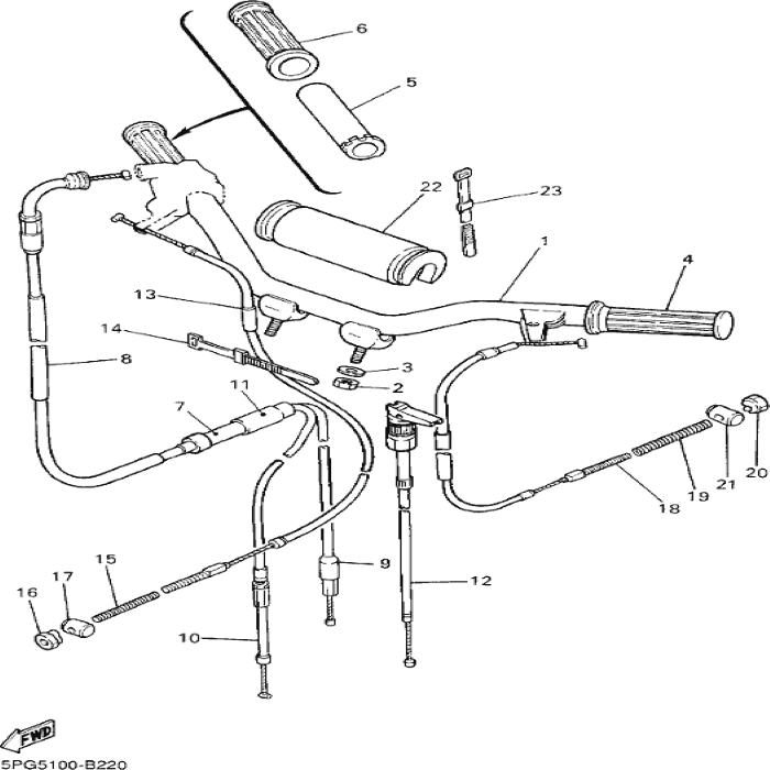 Cable throttle 1, Yamaha, 4X4-26311-10