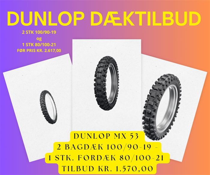 Dunlop Geomax MX 53 - 2 stk. bagdæk 100/90-19 og 1 stk. fordæk 80/100-21